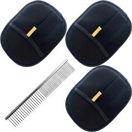 DXPETA Cat Grooming Glove, Electrostatic Pet Hair Remover, 3 Gloves and 1 Comb Set for Gentle Pet Grooming, 21x18cm Gloves and 16.5x2.9cm Comb, Multipurpose Pet Care Tool