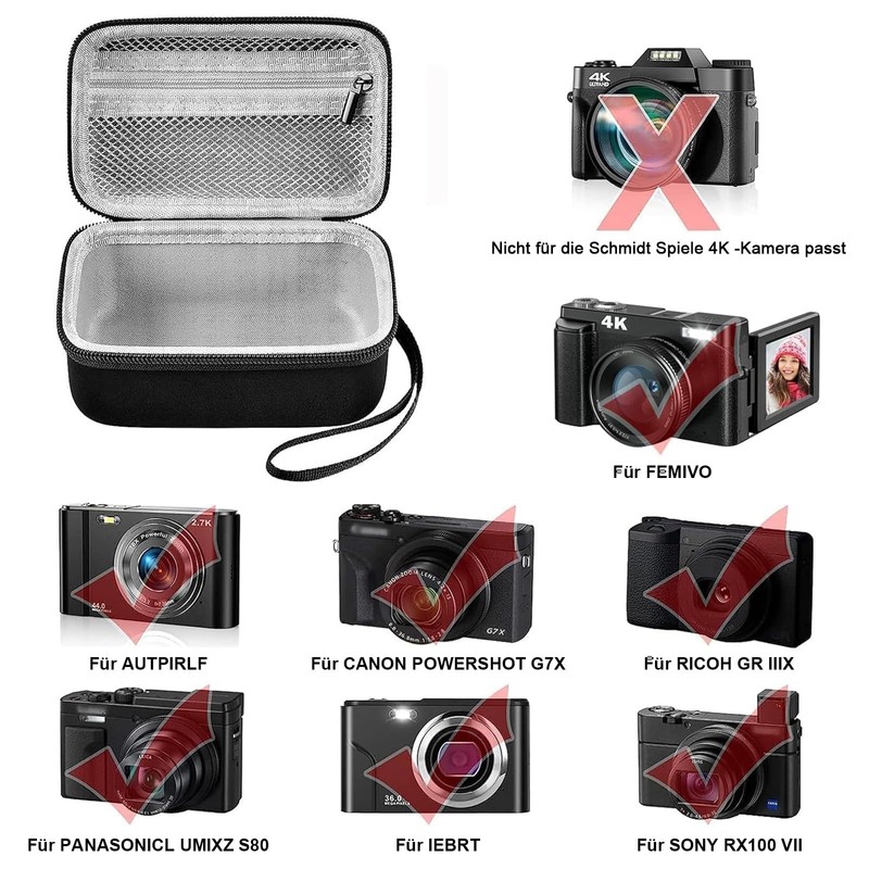 Grapsa Digital Camera 4K Digital Zoom Camera Case, Grey interior,