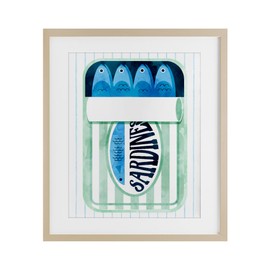 Stupell Industries Canned Sardines on Stripes Birch Framed Print Under Glass design by Lil' Rue, 21 x 17