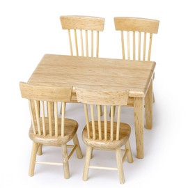 VORCOOL 5pcs 1/12 Dollhouse Miniature Dining Table Chair Wooden Furniture Set (Wood Color)