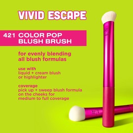Real Techniques Vivid Escape Color Pop Blush Brush, Multipurpose Makeup Brush For Easy Blending, Use With Liquid & Cream Blush, Synthetic, Soft Bristles, Cruelty-Free & Vegan, 1 Count