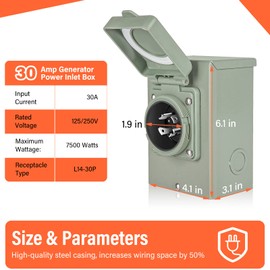 WELLUCK 30 Amp Generator Power Inlet Box, NEMA 3R Power Inlet Box with 4 Prone, PB30, L14-30P, 125/250 Volt, 7500W Generator Inlet for Outdoor Receptacle, Generator Outlet, Weatherproof, ETL Listed