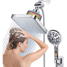 Dual Filtered Rain Shower Head Combo, High Pressure 10 Modes Handheld Shower Head Built in Water Filtration, 6 inch Rainfall Shower Head with Filter for Hard Water