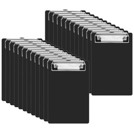 24 Pack Small Clipboards 4.7 x 7.3 Inch Mini Clipboards with Pen Holder Clip A6 Memo Clipboard Plastic Pocket Clipboard with Profile Clip for School Office Restaurant Cafe Hotel (Black)