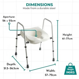 Fully Adjustable Toilet Frame with Seat – Raised Toilet Seat Riser with Arms – Freestanding Commode Toilet Chair for Elderly & Disabled – Height and Width Adjustable Toilet Aid for Sitting and Rising