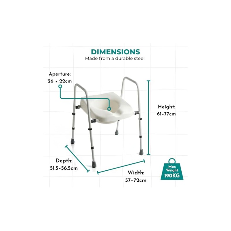 Fully Adjustable Toilet Frame with Seat – Raised Toilet Seat