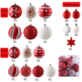 36ct Christmas Ball Ornaments Sets, Red & White Shatterproof Balls for Christmas Tree Decorations Assorted Shapes and Sizes Hanging Ball for Holiday Festival and Party Decoration (Red White)