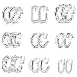 THUNARAZ White Gold Clip on Earrings 14K White Gold Plated Chunky Hoop Clip Earring Trendy Clip on Hoop Earrings for Women Non-Pierced Fake Jewelry