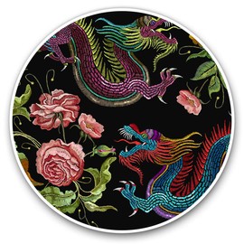 2 x Heart Stickers 10 cm - Traditional Chinese Dragon Print Fun Decals for Laptops,Tablets,Luggage,Scrap Booking,Fridges #14443