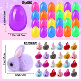 24 Pack Prefilled Easter Eggs with Easter Bunny Plush, Easter Basket Stuffers for Easter Eggs with Toys Inside, Easter Eggs Hunts Party Favors Surprise Eggs with Easter Bunny Mini Stuffed Animal