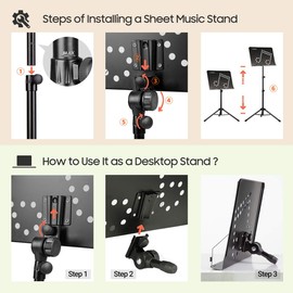 CAHAYA 2 in 1 Dual Use Sheet Music Stand & Desktop Books Stand Unique Musical Note Patent Design with Carrying Bag Foldable Tripod Portable Sturdy for Laptop Projector Books Stand CY0203