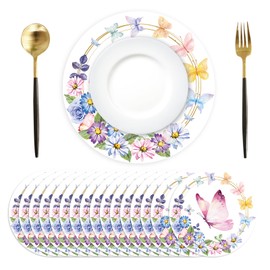 Paper Placemats Disposable 50 Pack Spring Daisy Butterfly Place Mats 13.4 Inch Round Decorative Butterfly Wildflower Table Mats for Spring Birthday Bridal Wedding Party Supplies