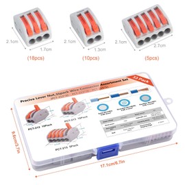 Preciva Compact Wire Connectors, Preciva 33pcs Push Fit Electrical Blocks, Splicing Lever Nut Assortment Terminal Block kit with 18pcs Clamp 3-Port, 10pcs for 2-Port, 5pcs for 5-Port