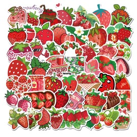 50Pcs Cute Strawberry Stickers for Kids Aesthetic Strawberry Stickers for Water Bottle Cute Fruit Stickers for Scrapbook Waterproof Stickers for Laptop Cup Phone Party Supplies(Strawberry)