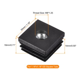 uxcell 4Pcs Inserts for Square Tubes with M8 Thread, for 1.18"x1.18" OD Square Tube, Square Black Plastic Plug Caster Insert Chair End Caps Furniture Leg Plug