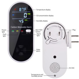 3-in-1 Carbon Monoxide Detectors Plug in Wall, Portable Carbon Monoxide Detector for Travel, CO Gas Meter Temperature Humidity Sensor Built-in with LCD Display Voice Light Warning