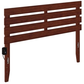AFI Oxford Solid Wood Queen Size Headboard with USB Charging Station in Walnut