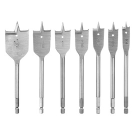 sourcing map 7Pcs Spade Drill Bit Paddle Flat Bits Set Wood Hole Cutter with Quick Change 1/4 Inch Hex Shank for Woodworking Fiberglass, Silver Tone