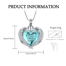 VCCWYQK Urn Necklace for Ashes for Women - Crystal Heart Urn Necklace with Mini Keepsake Urn Memorial Ash Jewellery, Stainless Steel, No Gemstone