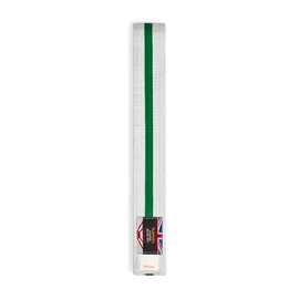 Playwell Martial Arts Cotton White Belt With Coloured Stripes Grading Belt - (Karate, Judo Taekwondo) (White Belt With Green Stripe, 220cm)
