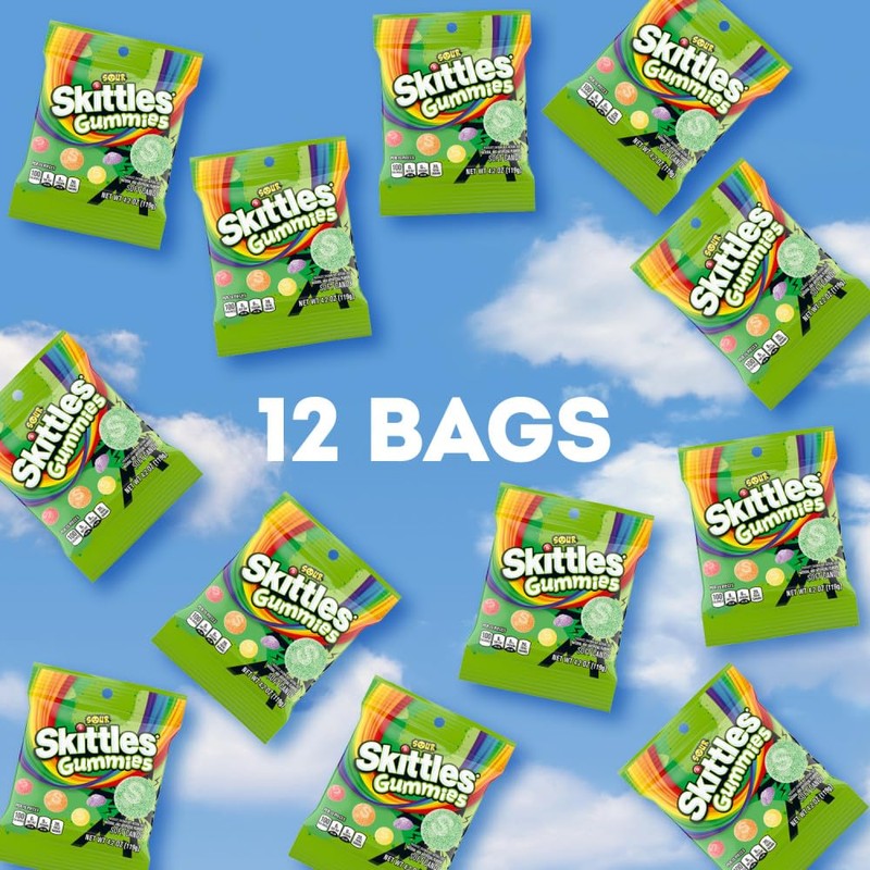 SKITTLES Gummies Sour Tart Gummy Candy, 4.2 Oz Bags (Pack