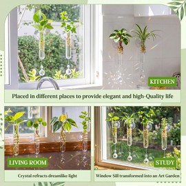 Zhehao 4 Set Window Hanging Propagation Stations 5.9'' Plastic Propagation Vases with Suction Cup & Crystal Pendants, Propagated Plant Holder Wall Jars for Home Office Garden Decoration Lover Gift