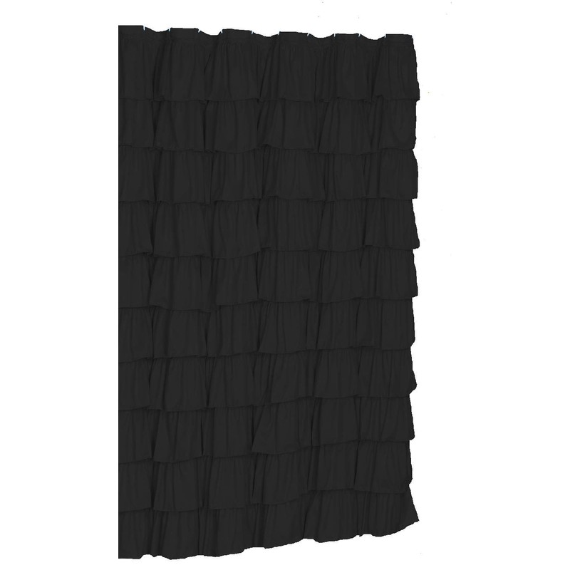 spring Home Ruffled Black Fabric Shower Curtain Size 72 x