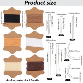 CABODYALS 6 Bundles 6 Colours 120M Waxed Cotton Cord Kit Wax Beading Coated String Round Threads Leather Upholstery Cords Repair Iron Needle for Bracelet Making Hand Stitching Diy Craft Supplies