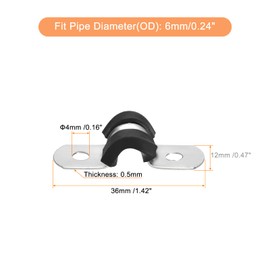 Uxcell 30Pcs 6mm(1/4") Cable Clamp - Rubber Pipe Strap Cushioned 304 Stainless Steel Hose U Shape Metal Holder for Tube Pipe Wire