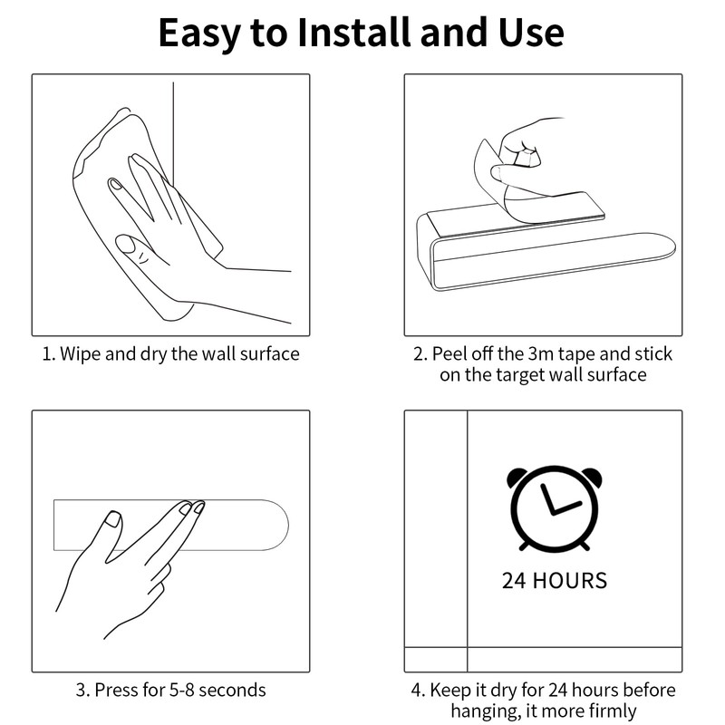 Adhesive Hand Towel Holder, 8 Inch Towel Holder for Bathroom