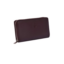 FINEPELTS Women's RFID Blocking Genuine Leather Round Zipper Money Purse Wallet (Brown)