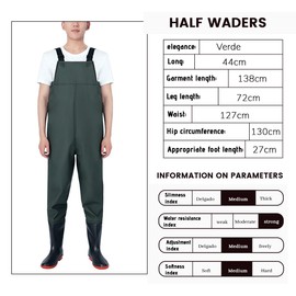 PVC Fishing Chest Waders for Men with Boots, Waterproof Bootfoot Waders, Waders with Boot Hanger for Men Women (Green, M10/W12)
