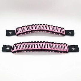 Bartact Rear Side Sound Bar Compatible with Jeep Wrangler Grab Handles Paracord JK - Black/Baby Pink Pair