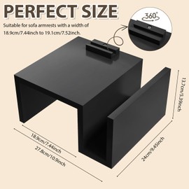 Stuffygreenus Wooden Couch Cup Holder with Side Storage Pocket Wooden Couch Armrest Table Sofa Arm Tray for TV Dinners Eating Drinks Snacks (Black)