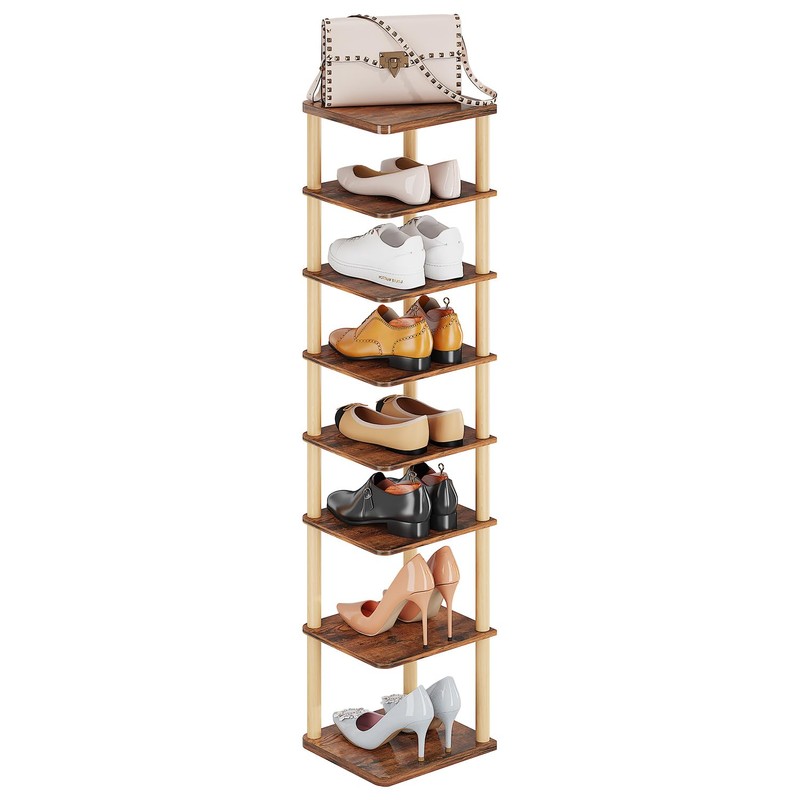 LUCKNOCK Vertical Shoe Rack, 8-Tier Tall Narrow Shoe Organizer for