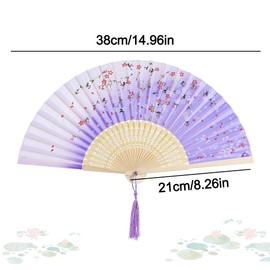 Handheld Fan Folding, Folding Fan Hand Held Fan for Women, Vintage Chinese Fan, Handheld Silk Folding Fan for Birthday Gift Wedding Party Decoration (Purple)