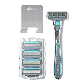 AOA - Kit de maquinilla de afeitar para hombre, 7 piezas, incluye 1 mango, 5 cabezales suecos de seis hojas, 1 gancho de ducha de acero inoxidable