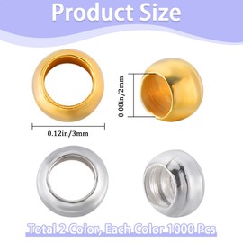 SOFPLATE 1 Box 2000Pcs 3mm Crimp Bead Metal Round Crimp Beads Spacer Stoppers Beads Clamp Ends Gold Silver Rondelle Crimper Bead for Jewelry Making Supplies Crimping Beads DIY Bracelet Earring Crafts