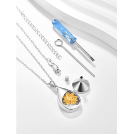 TANGPOET Teardrop Urn Necklace 925 Sterling Silver Lotus Flower Ashes Necklace, Cremation Jewelry for Ashes Pendant, Gifts for Women, with Funnel Filler Kit