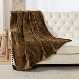 Home Soft Things Solid Faux Fur Throw, Otter, 50'' x 60'', Soft Cozy Fluffy Throw Blanket Plush Elegant Comfy Throw for Living Room Bedroom Home Décor