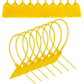 JAVIKA 250pcs Plastic Tamper Seal Tags, Cable Labels, Pull-Tite Security Seal, Zip Ties, Cord Labels for Luggage Tag, Electronics, Cable Management Ties, Fire Extinguisher Tags-(9.2 inch, Yellow)