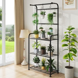 Ekisemio Plant Stand Indoor Outdoor, Heavy Duty Metal 3 Tiered Hanging Plant Shelf for Multiple Flower Planter Holder Tall Large Rack for Living Room Garden Balcony, Black
