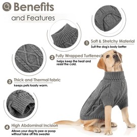 Small Medium Dog Jumpers, Dog Sweaters Pet Cat Warm Knitted Cozy Fall Winter Puppy Cold Clothes, Soft Classic Turtleneck Knitted Dog Pullover Sweater for Pug, Bulldog, Dachshund (Dark Grey, S)