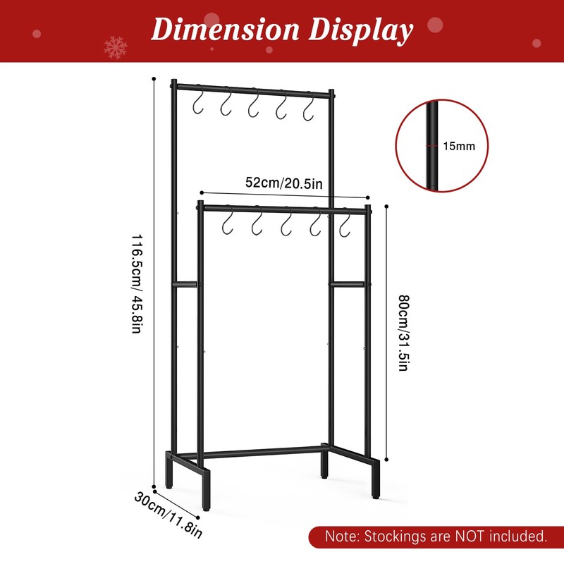 Christmas Stocking Holder Stand with 10 Hooks, Double Rods Stocking