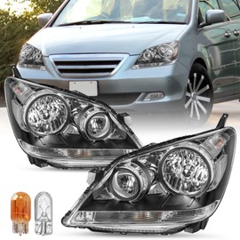 SOCKIR Headlight Assembly Replacement Pair for 2005-2010 Honda Odyssey [Factory Halogen Type] Headlamp (Chrome Housing with Clear Reflector)