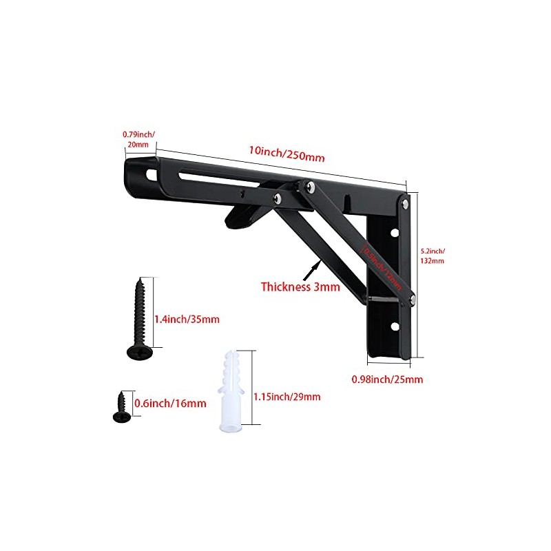Monsky 10" Black Foldable Shelf Brackets Heavy Duty Stainless Steel