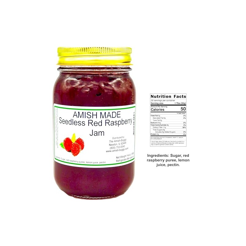 Amish Seedless Red Raspberry Jam - Two 16 Oz Jars