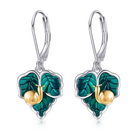 URONE Snail Earrings 925 Sterling Silver Snail Green Leaf Leverback Earrings Snail Jewellery Gifts for Women