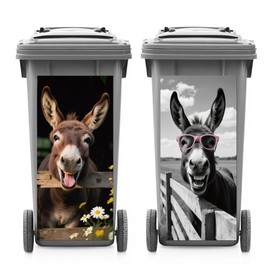 ANATTASOUL 2 Sheets Wheelie Bin Stickers Donkey and Wildflower Waterproof Dustbin Decor, 14.9"x 32.2" Adhesive Large Decal for Bins, Fridge, Wall Outdoor, Indoor Decoration