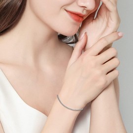 LELOUCHY Italy 2.8mm Mesh Link Chain Bracelet Solid 925 Sterling Silver Link Bracelet for Men Women 8 Inch